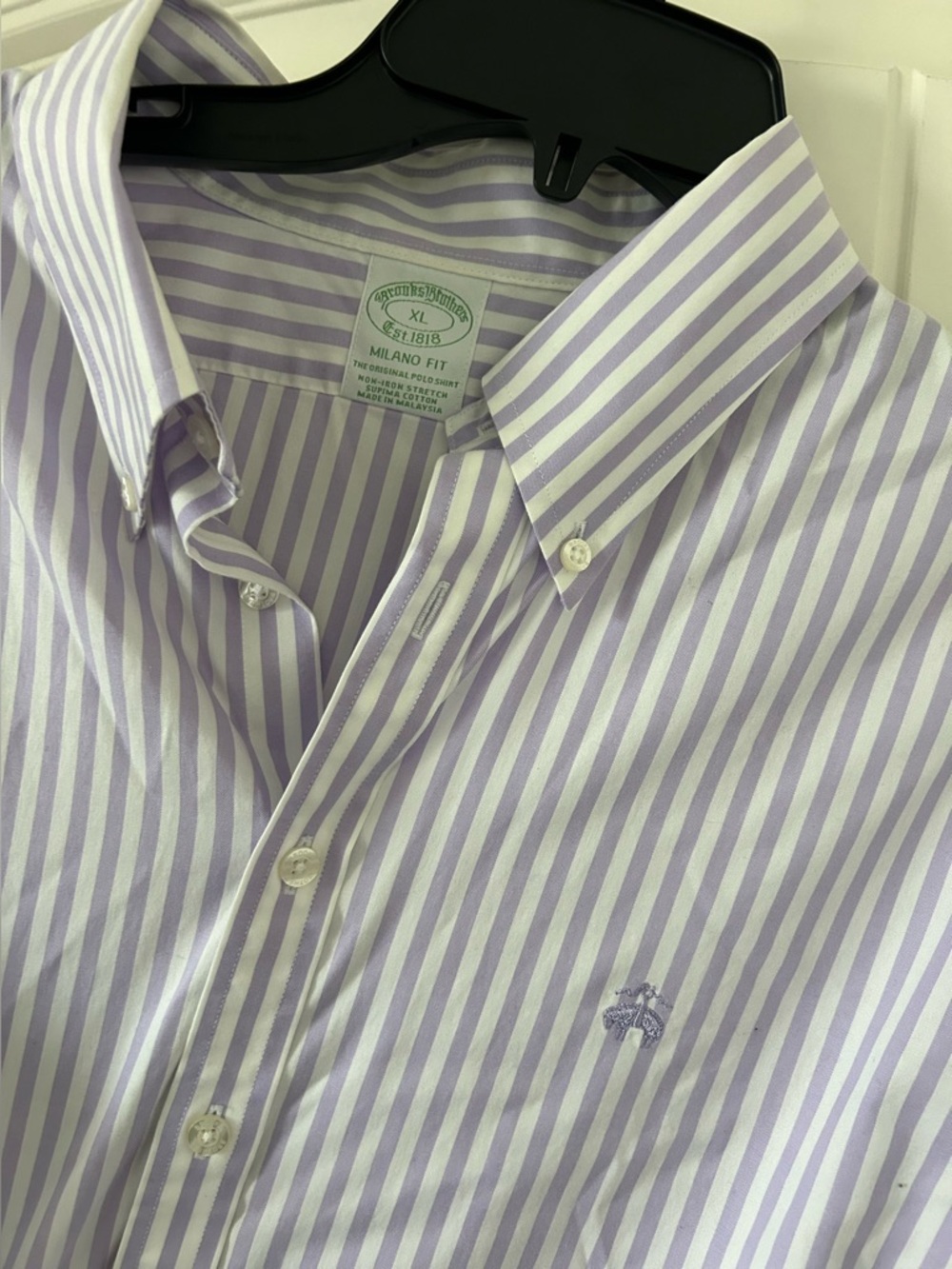 Brooks Brothers Stretch regular Milano Fit Polo Shirt, Non-Iron Stripe size XL